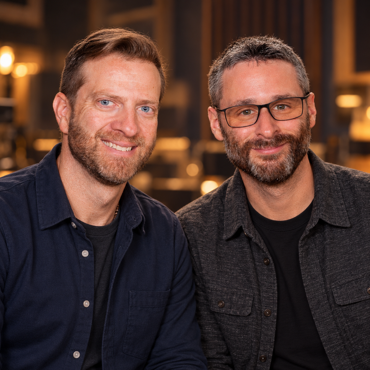 John J. Peterson and Stephen Halliwell, the songwriters behind Cross & Crown, in the studio